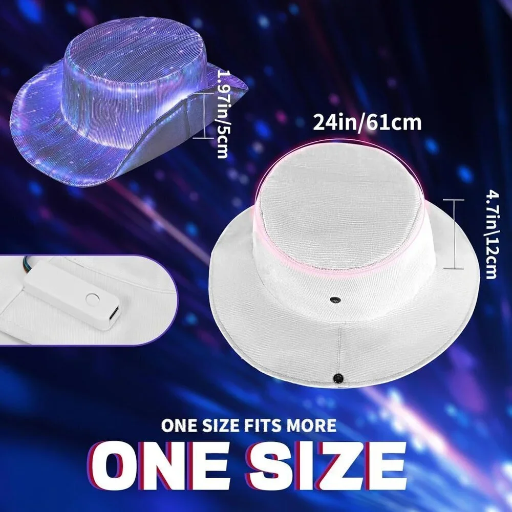 Women's Led Light Up Bucket Hat With 7 Color Modes & Rave Party Cowgirl Hat